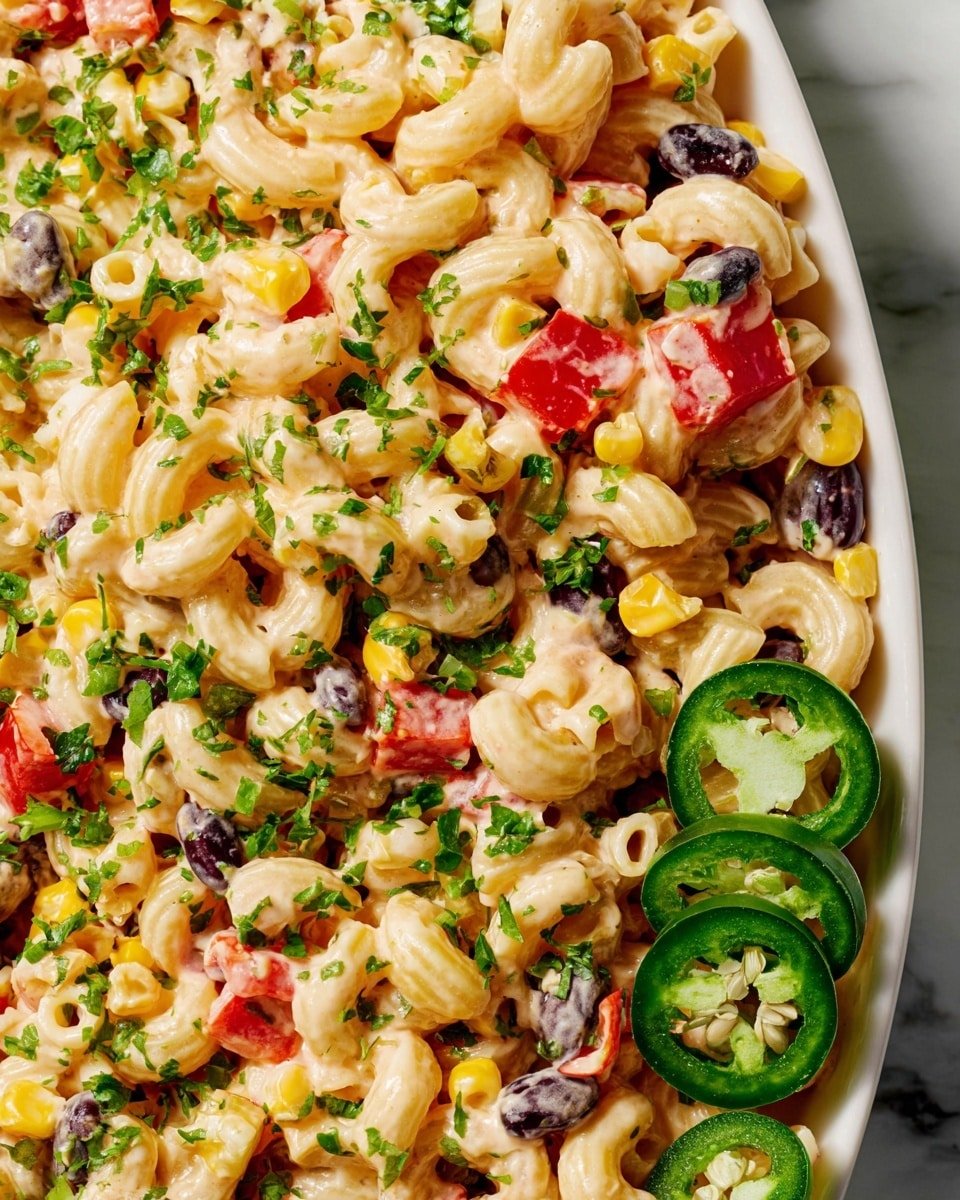 Mexican Macaroni Salad Recipe - Recipe Image — Mexican Macaroni Salad, Mexican Macaroni Salad recipe, Mexican pasta salad, flavorful Mexican side dish, easy summer salad