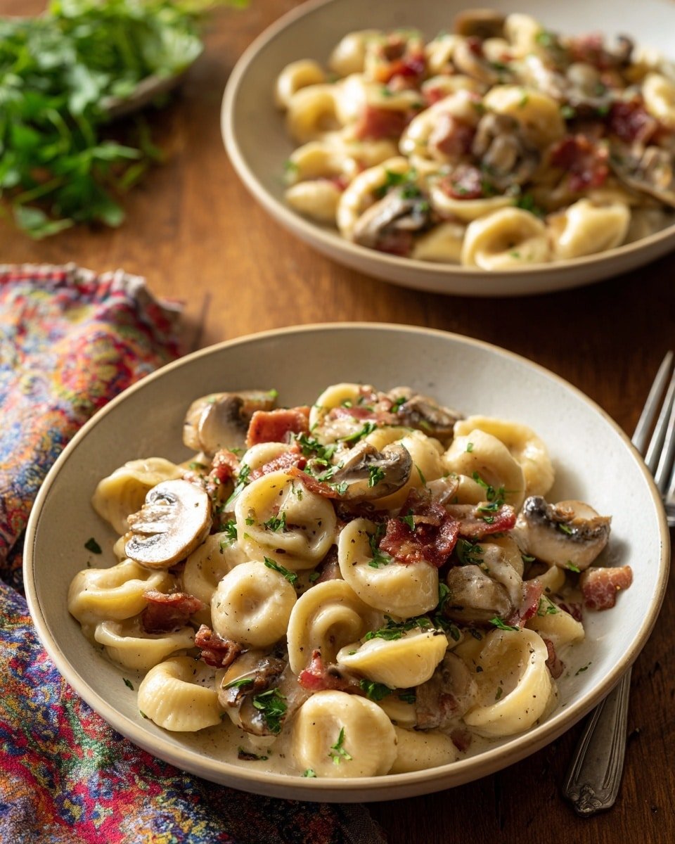 Orecchiette with Mushroom Thyme Sauce Recipe - Recipe Image — Orecchiette with Mushroom Thyme Sauce, mushroom thyme pasta, comforting mushroom pasta recipe, easy mushroom sauce pasta, cozy Italian pasta dish