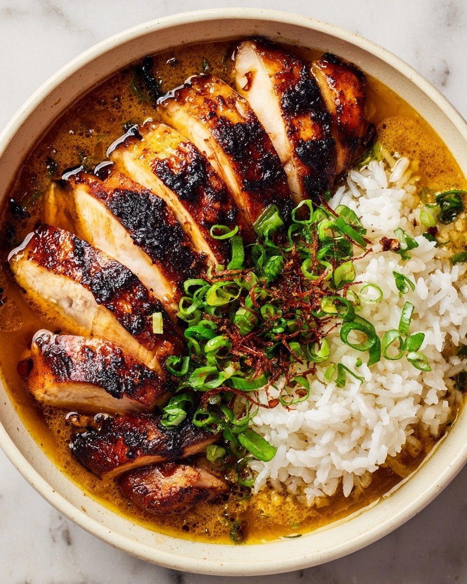 Caramelised Soy Chicken in Garlic Ginger Broth with Rice Recipe - Recipe Image — Caramelised Soy Chicken in Garlic Ginger Broth with Rice, soy chicken recipe, garlic ginger chicken broth, caramelised chicken thighs, comforting rice bowl