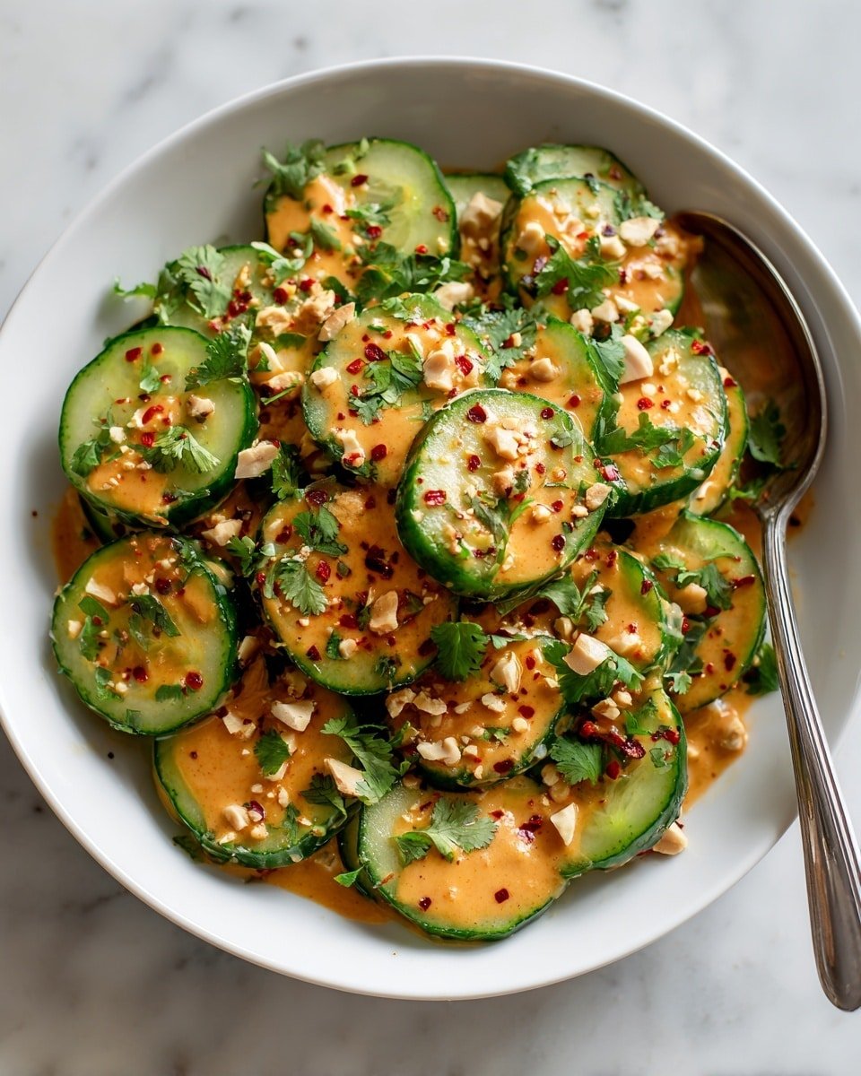 Cucumbers in Spicy Peanut Sauce Recipe - Recipe Image — Cucumbers in Spicy Peanut Sauce, cucumber salad with peanut sauce, spicy peanut cucumber dish, quick healthy cucumber side, crunchy cucumber snack