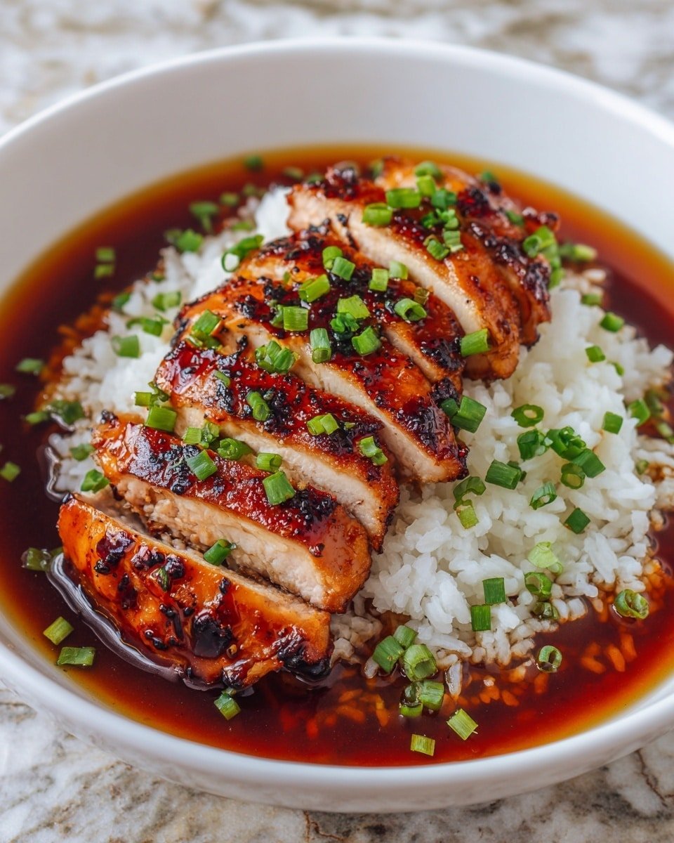 Caramelised Soy Chicken in Garlic Ginger Broth with Rice Recipe - Recipe Image — Caramelised Soy Chicken in Garlic Ginger Broth with Rice, soy chicken recipe, garlic ginger chicken broth, caramelised chicken thighs, comforting rice bowl