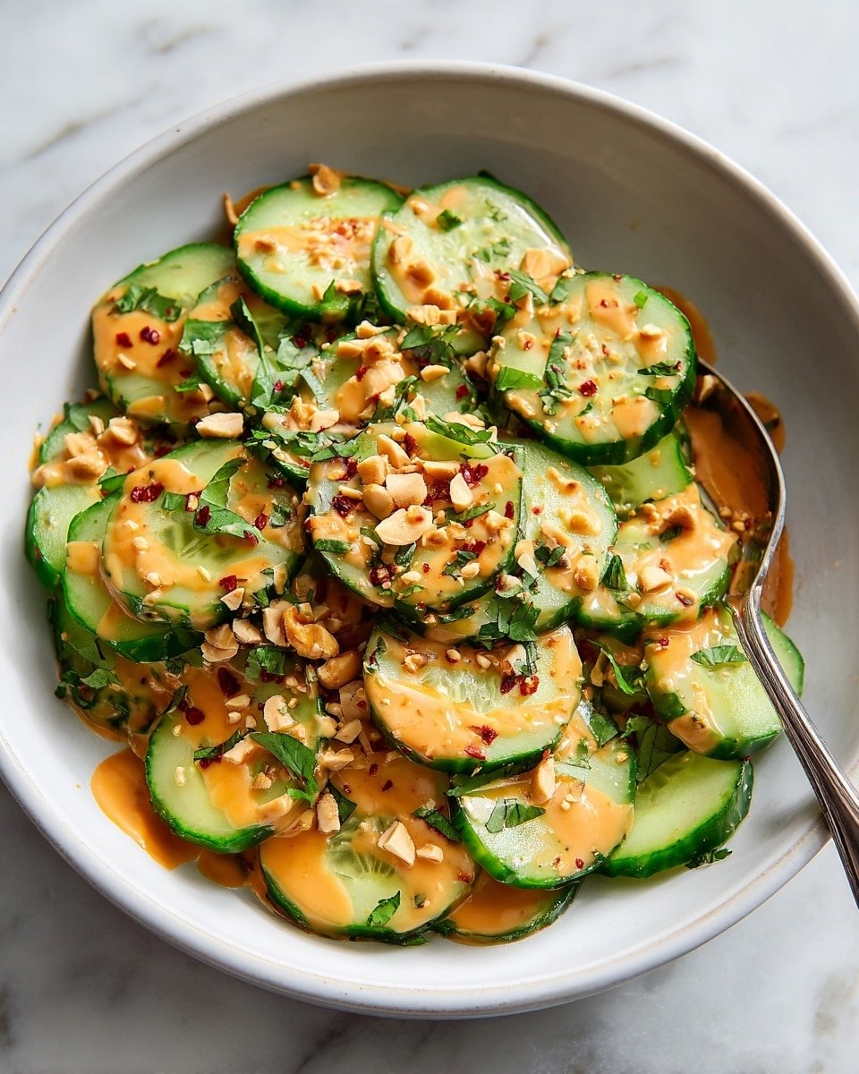 Cucumbers in Spicy Peanut Sauce Recipe - Recipe Image — Cucumbers in Spicy Peanut Sauce, cucumber salad with peanut sauce, spicy peanut cucumber dish, quick healthy cucumber side, crunchy cucumber snack
