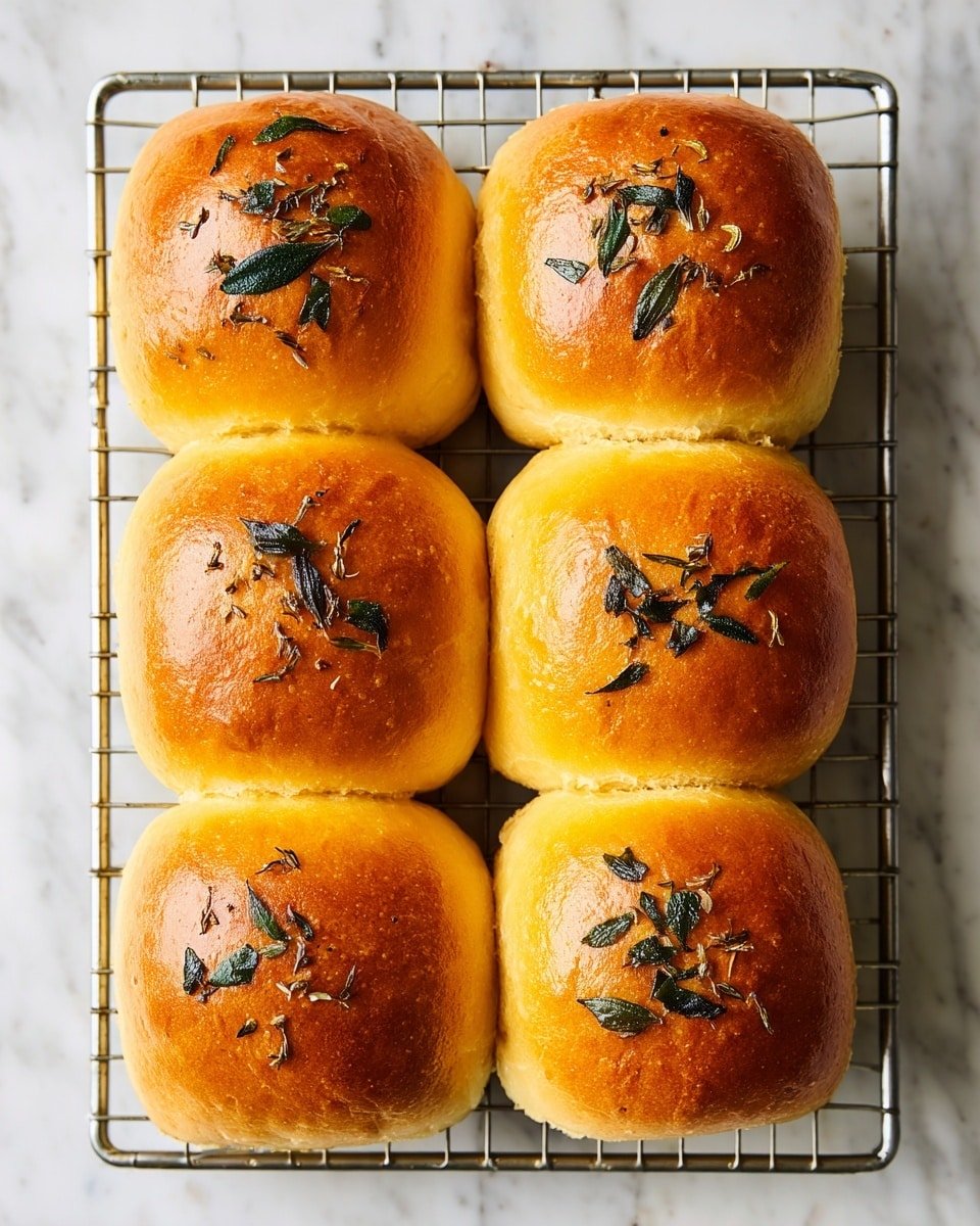 Soft Pumpkin Pull Apart Rolls with Sage Butter Recipe - Recipe Image — Soft Pumpkin Pull Apart Rolls with Sage Butter, pumpkin bread rolls, fall bread recipes, homemade pull apart rolls, cozy holiday bread