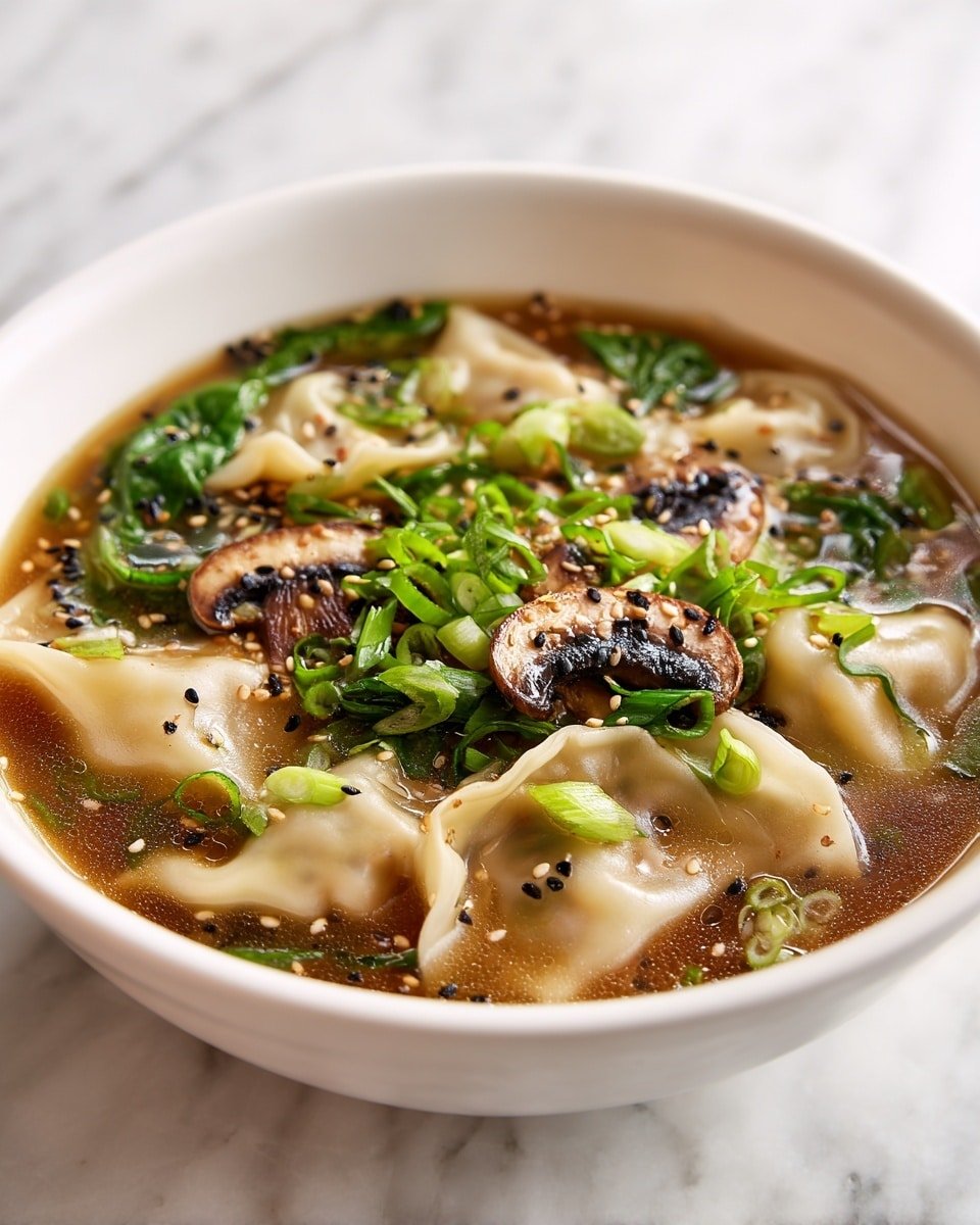 Hearty Potsticker Soup with Mushrooms & Bok Choy Recipe - Recipe Image — Hearty Potsticker Soup with Mushrooms & Bok Choy, potsticker soup recipe, comforting Asian soup, quick mushroom and bok choy soup, easy savory potstickers soup