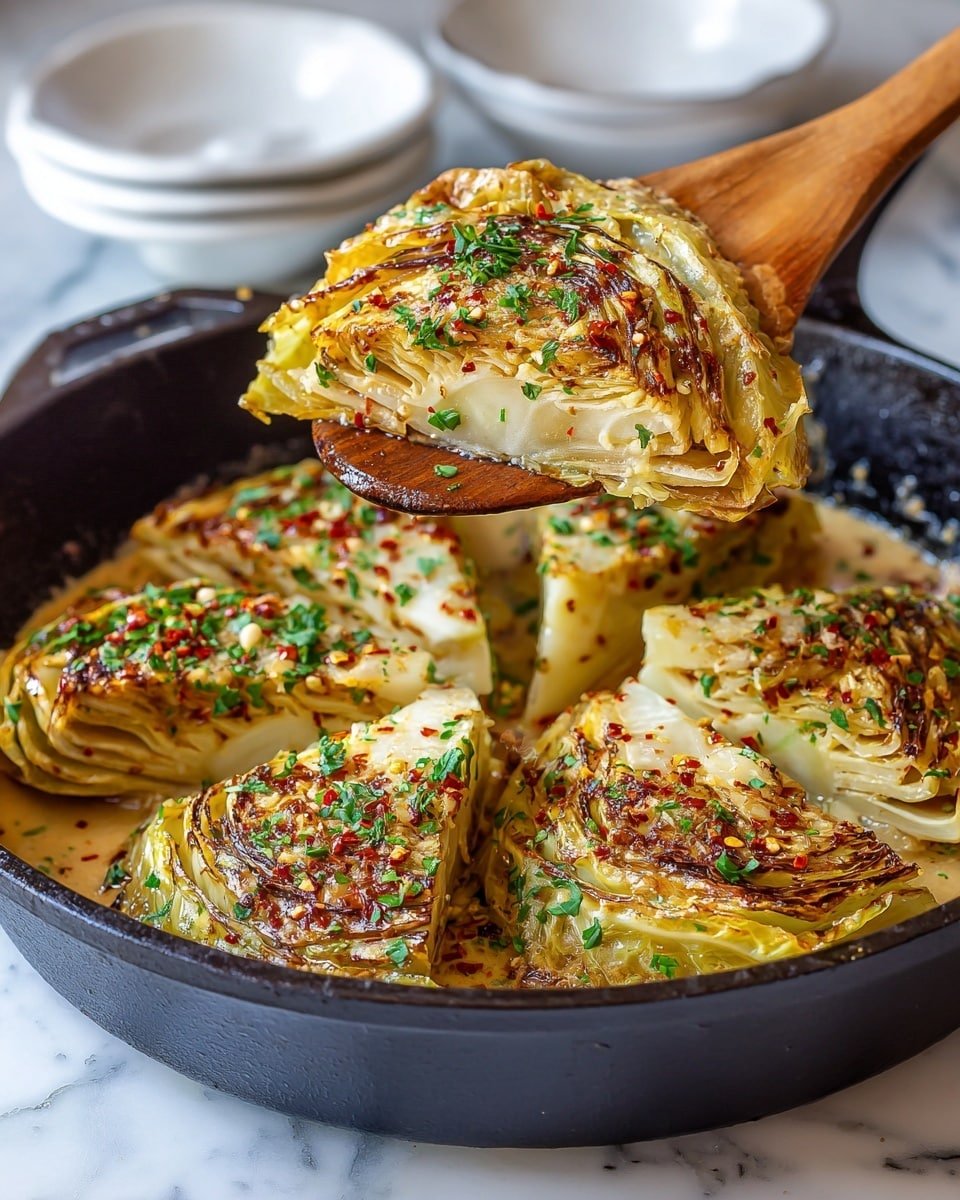 Marry Me Melting Cabbage with Creamy Tuscan Sauce Recipe - Recipe Image — Marry Me Melting Cabbage with Creamy Tuscan Sauce, melting cabbage recipes, creamy Tuscan sauce, healthy cabbage side dishes, comforting vegetable recipes