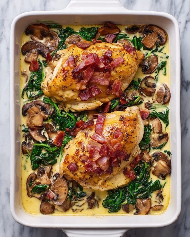 Smothered Chicken with Creamed Spinach, Bacon, and Mushrooms Recipe