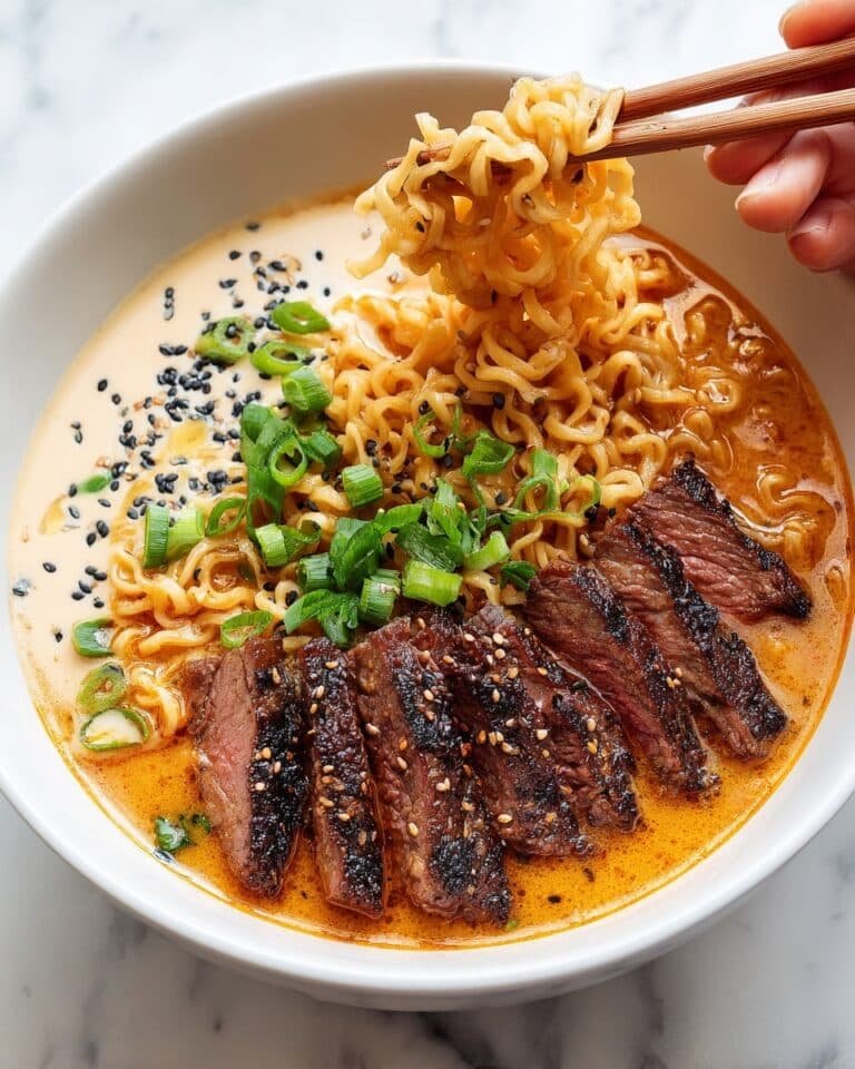Spicy Korean Ramen with Grilled Beef & Creamy Sauce Recipe