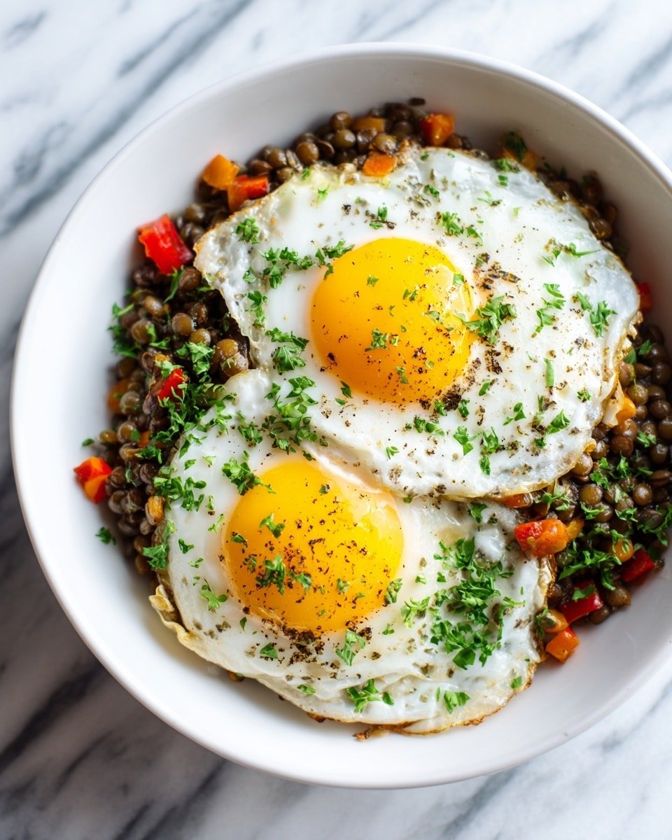 Savory Lentil Breakfast Bowl with Eggs, Spinach, and Avocado Recipe - Recipe Image — Savory Lentil Breakfast Bowl, hearty healthy breakfast recipes, eggs and spinach breakfast bowl, avocado breakfast ideas, nutritious brunch bowls