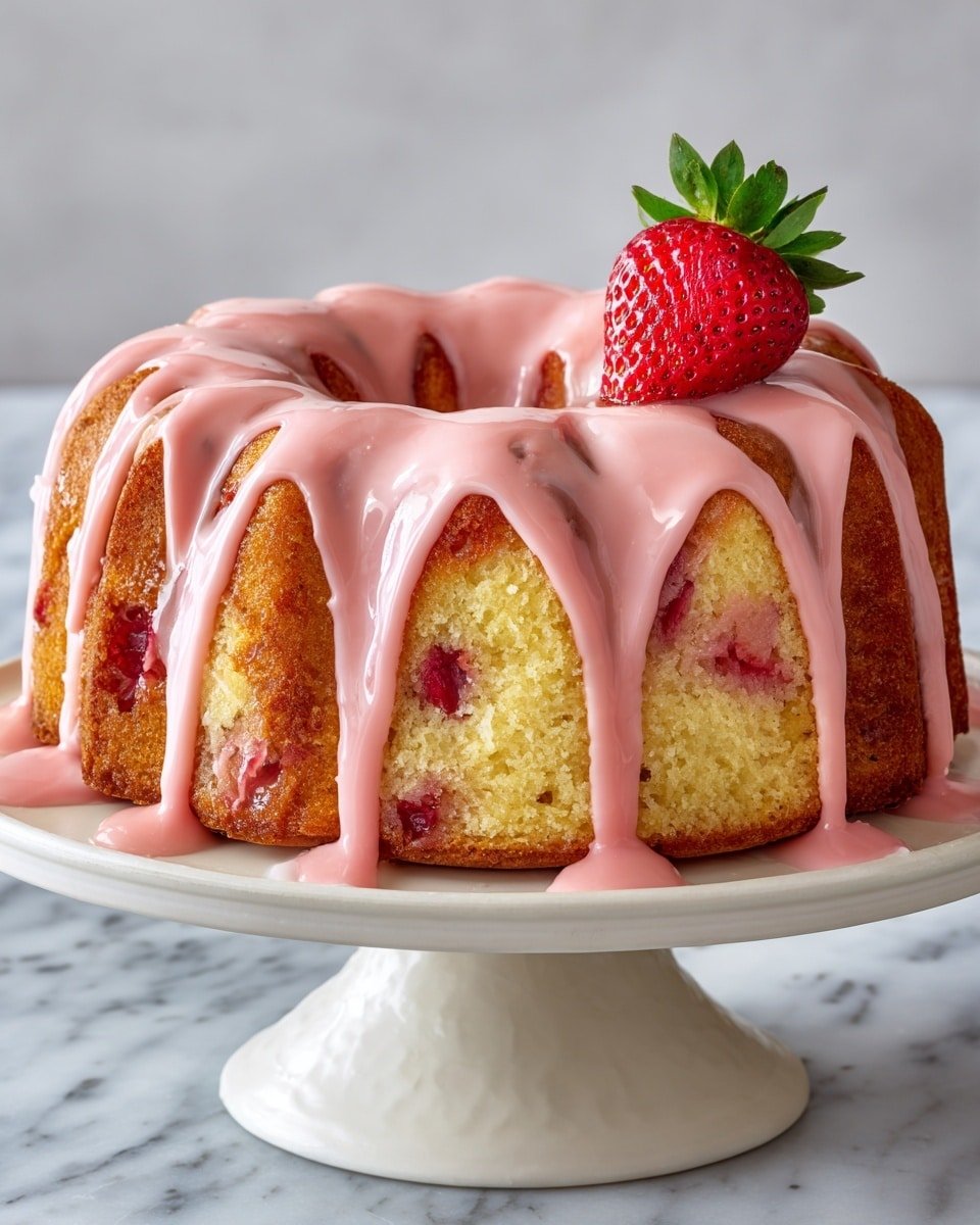 Strawberry Milkshake Pound Cake Recipe - Recipe Image — Strawberry Milkshake Pound Cake, strawberry cake recipe, easy pound cake with strawberries, homemade strawberry desserts, fruity pound cake