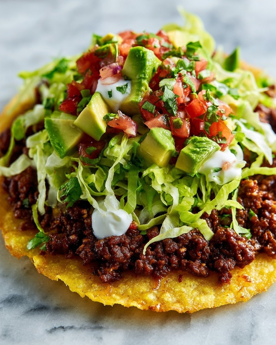 Keto Beef Tostadas Recipe - Recipe Image — Keto Beef Tostadas, low-carb tostadas, keto dinner ideas, keto beef recipes, easy keto tostadas
