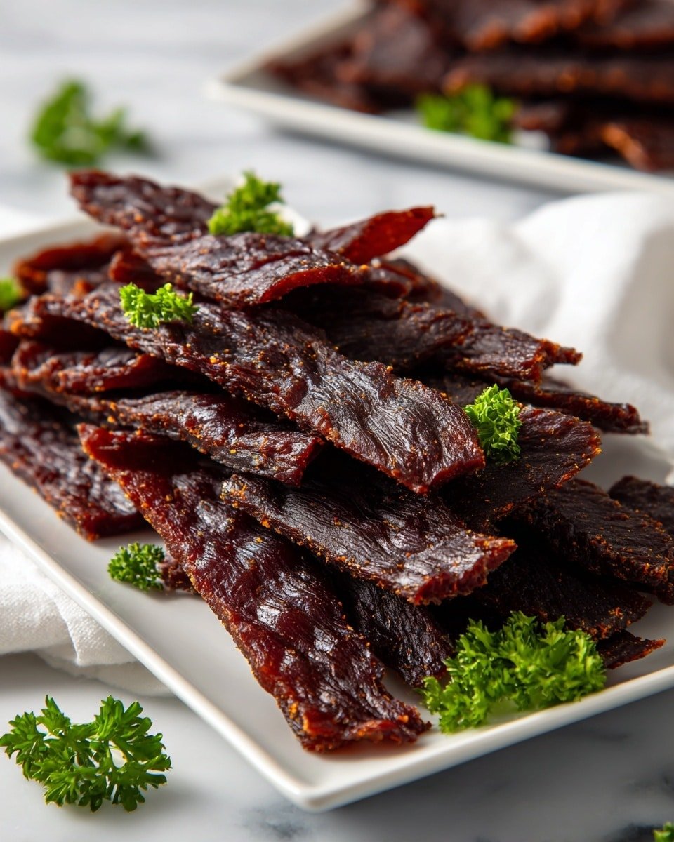 Keto Beef Jerky Recipe - Recipe Image — Keto Beef Jerky, homemade keto beef jerky, low-carb beef jerky, healthy beef jerky snack, keto-friendly jerky recipe