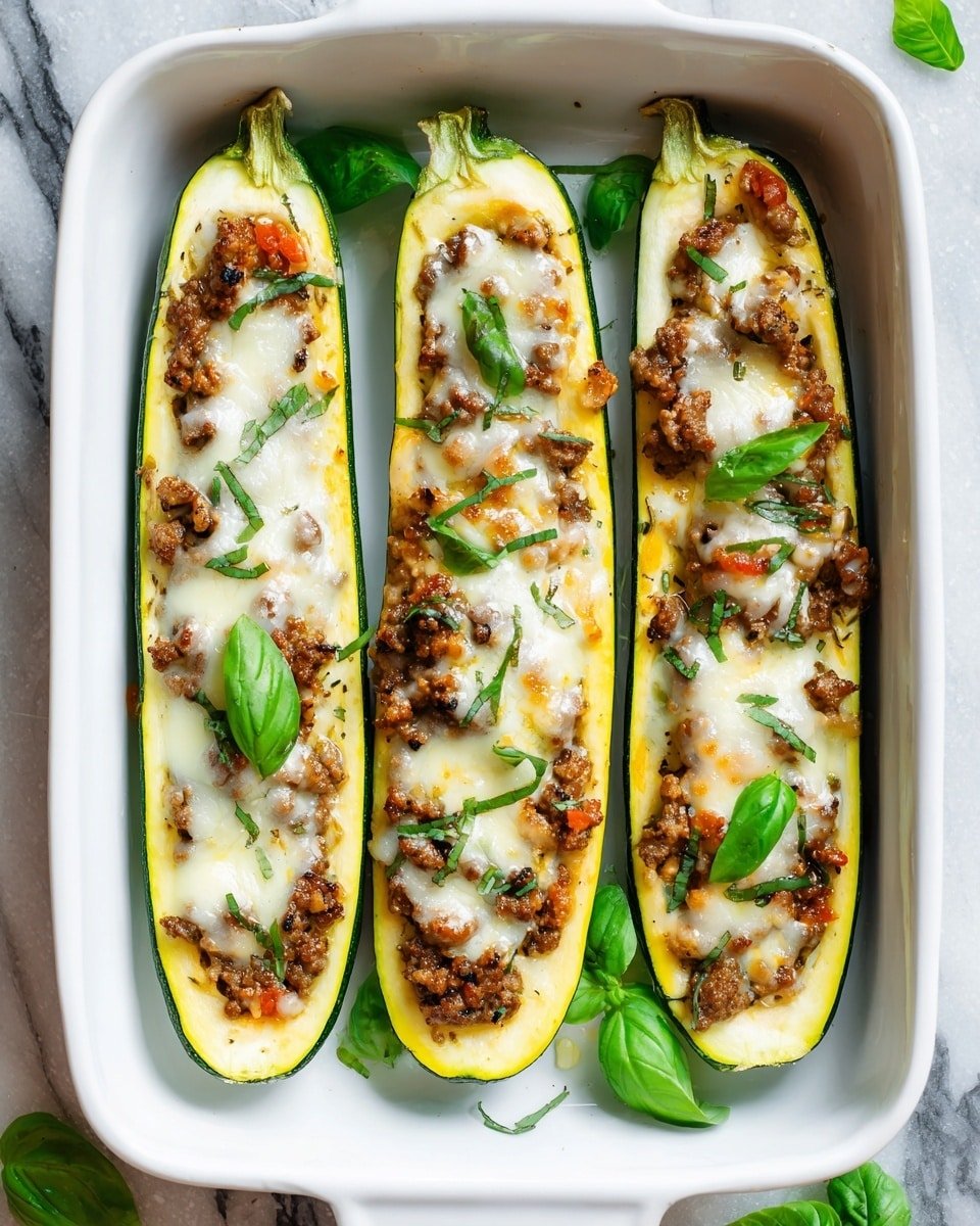 Keto Beef Zucchini Boats Recipe - Recipe Image — Keto Beef Zucchini Boats, keto zucchini boat recipe, low-carb beef stuffed zucchini, healthy keto zucchini boats, easy keto dinner ideas