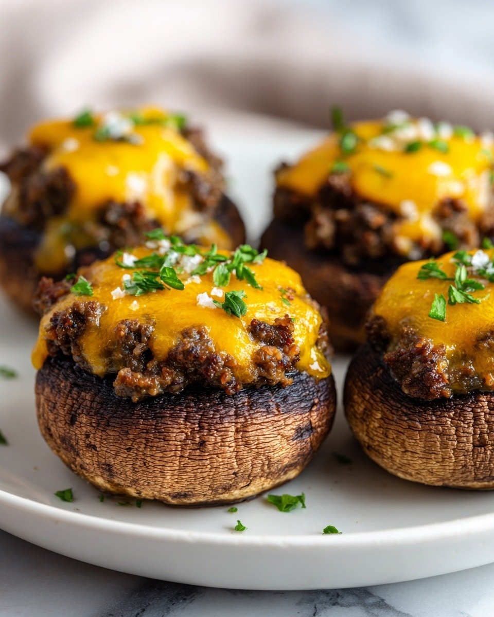Keto Beef and Cheese Stuffed Mushrooms Recipe - Recipe Image — Keto Beef and Cheese Stuffed Mushrooms, low-carb stuffed mushrooms, keto appetizer recipes, cheese stuffed mushroom caps, keto-friendly beef mushroom bites