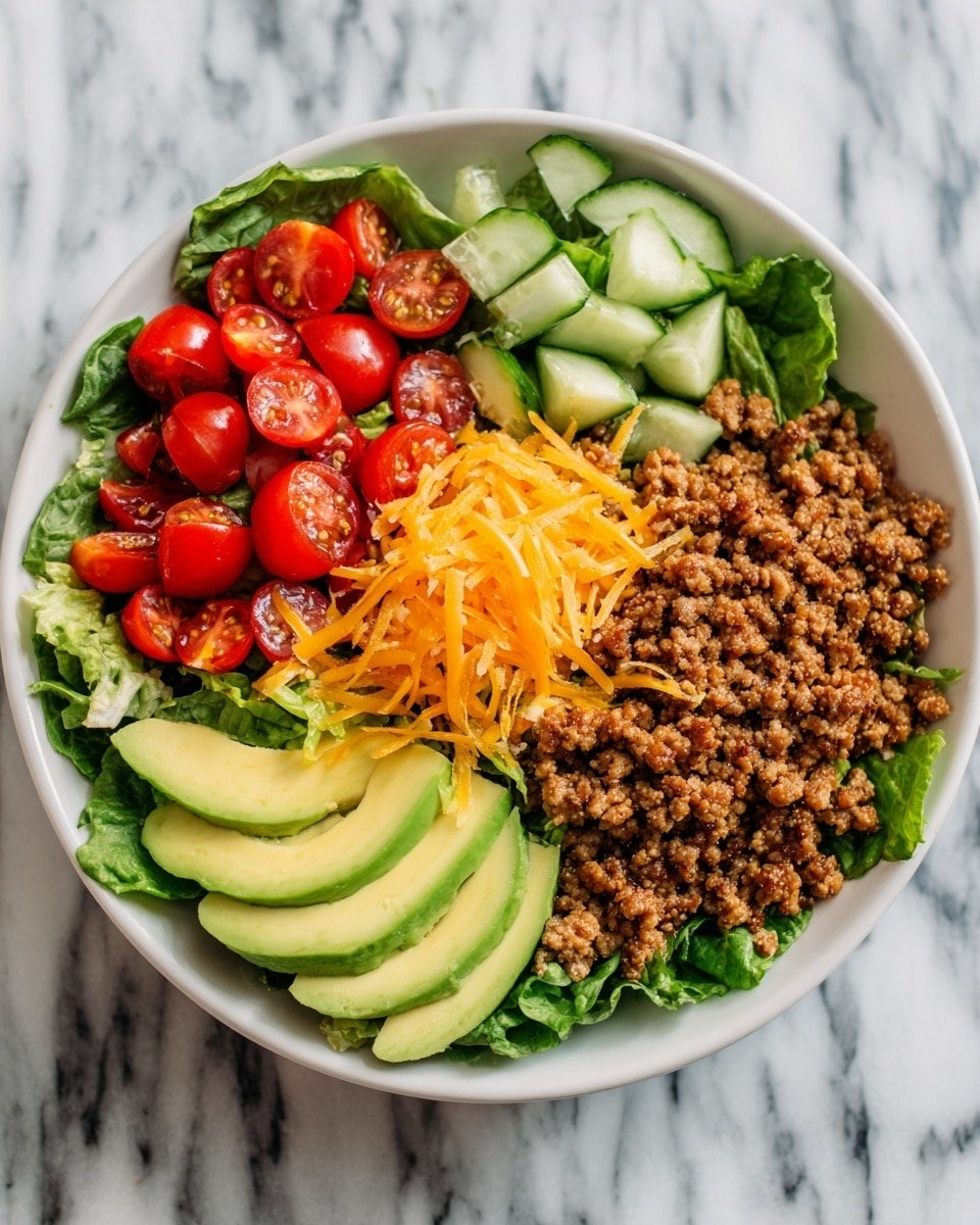 Keto Beef Taco Salad Recipe - Recipe Image — Keto Beef Taco Salad, keto taco salad recipe, low-carb beef salad, easy keto dinner, healthy taco salad