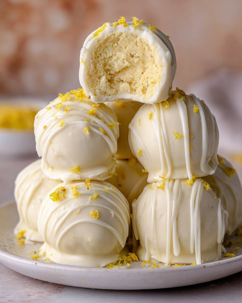 Creamy Lemon White Chocolate Truffles Recipe - Recipe Image — Creamy Lemon White Chocolate Truffles, Lemon White Chocolate Candy, Citrus White Chocolate Dessert, Easy Lemon Truffles, White Chocolate Lemon Treats