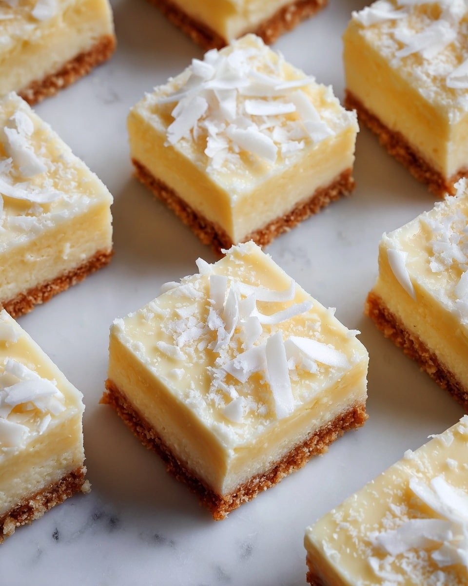 Coconut Rum Snow Squares Recipe - Recipe Image — Coconut Rum Snow Squares, tropical dessert recipes, easy holiday treats, coconut dessert bars, rum-infused sweets