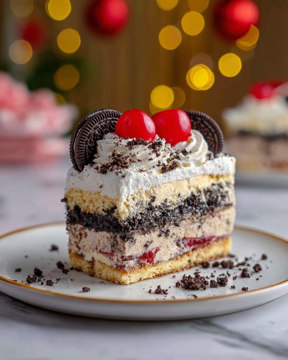 No-Bake Christmas Oreo Lasagna Recipe - Recipe Image — No-Bake Christmas Oreo Lasagna, festive holiday dessert, easy no-bake dessert, Christmas Oreo dessert, holiday party treat