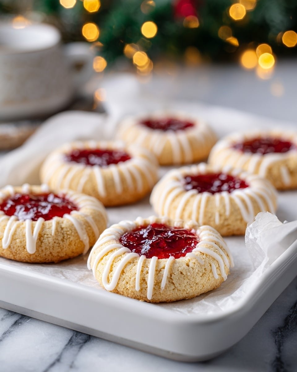 Raspberry and Almond Shortbread Thumbprint Cookies Recipe - Recipe Image — Raspberry and Almond Shortbread Thumbprint Cookies, thumbprint cookie recipes, raspberry jam cookies, almond shortbread cookies, easy cookie recipes