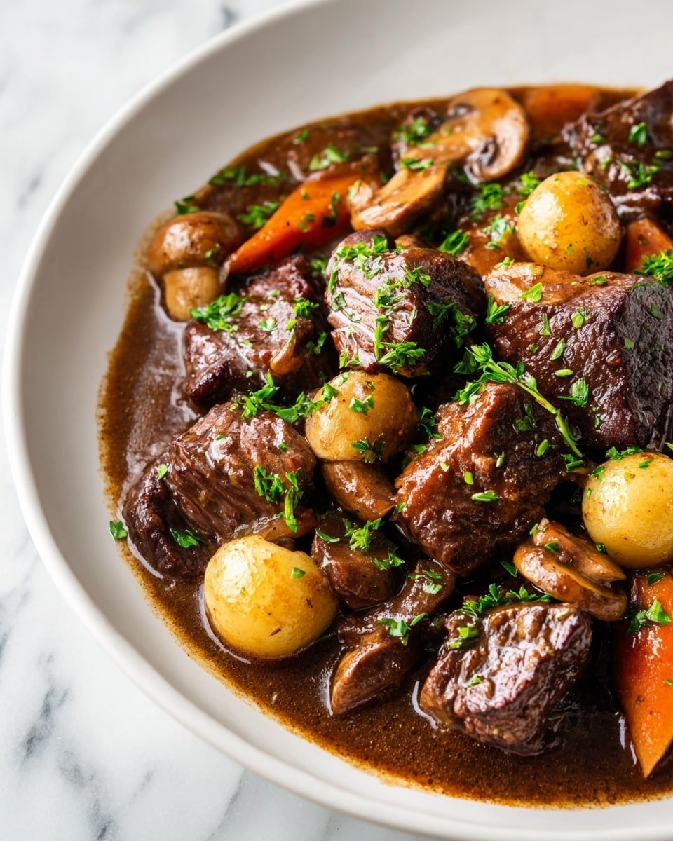 Slow-Cooked Beef Bourguignon Recipe - Recipe Image — Slow-Cooked Beef Bourguignon, Beef Bourguignon recipe, French beef stew, hearty beef stew, easy braised beef