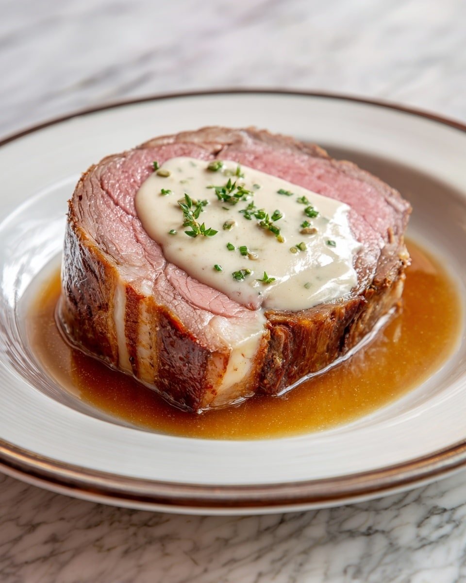Classic Christmas Prime Rib with Rich Au Jus and Horseradish Sauce Recipe - Recipe Image — Classic Christmas Prime Rib, prime rib with au jus and horseradish sauce, holiday prime rib roast recipe, festive prime rib instructions, succulent prime rib for Christmas