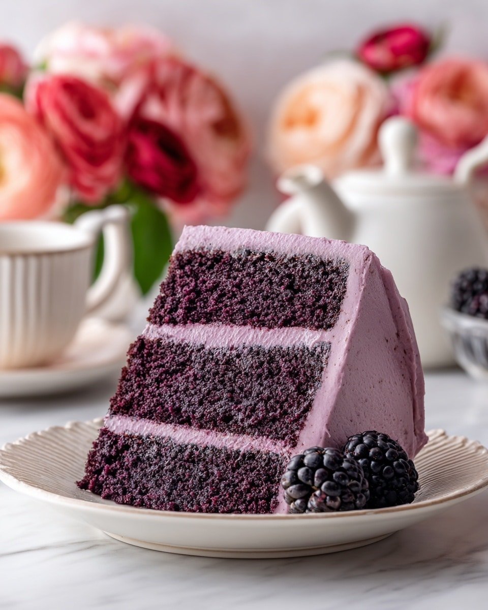 Blackberry Velvet Cake Recipe - Recipe Image — Blackberry Velvet Cake, Blackberry Velvet Cake recipe, easy blackberry cake, fruity cake with lemon zest, homemade berry cake