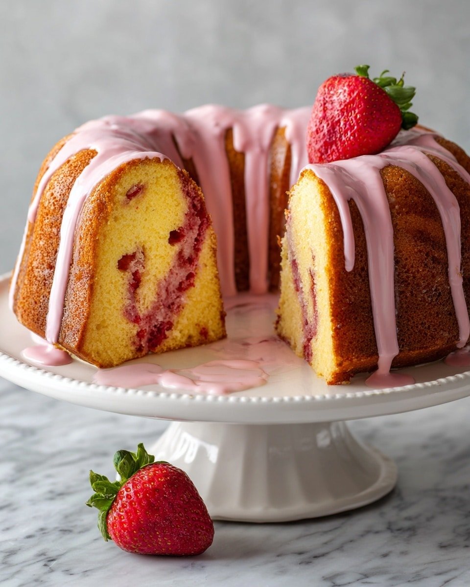 Strawberry Milkshake Pound Cake Recipe - Recipe Image — Strawberry Milkshake Pound Cake, strawberry cake recipe, easy pound cake with strawberries, homemade strawberry desserts, fruity pound cake