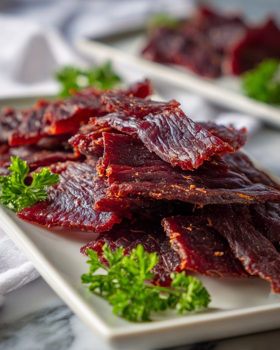 Keto Beef Jerky Recipe - Recipe Image — Keto Beef Jerky, homemade keto beef jerky, low-carb beef jerky, healthy beef jerky snack, keto-friendly jerky recipe