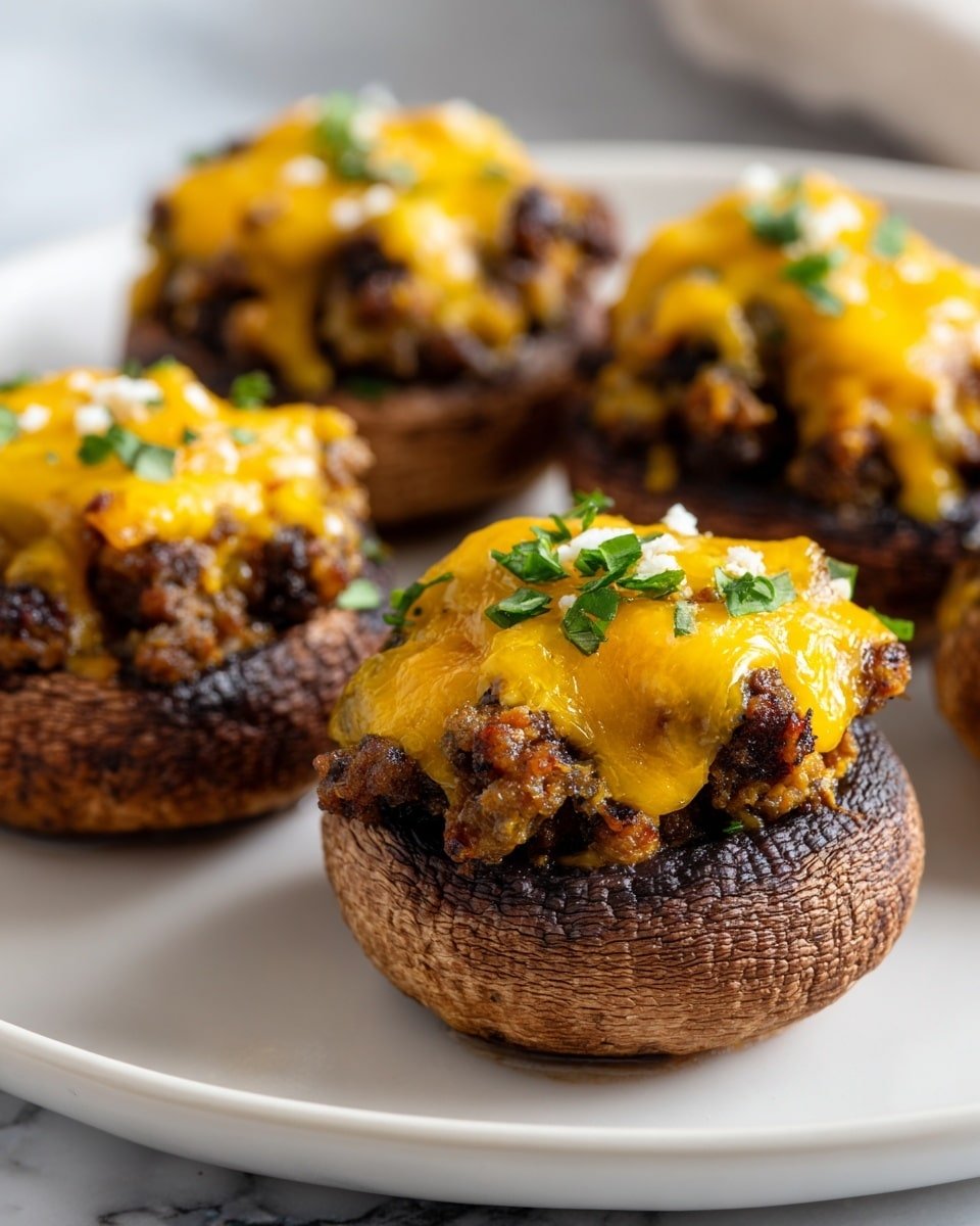 Keto Beef and Cheese Stuffed Mushrooms Recipe - Recipe Image — Keto Beef and Cheese Stuffed Mushrooms, low-carb stuffed mushrooms, keto appetizer recipes, cheese stuffed mushroom caps, keto-friendly beef mushroom bites