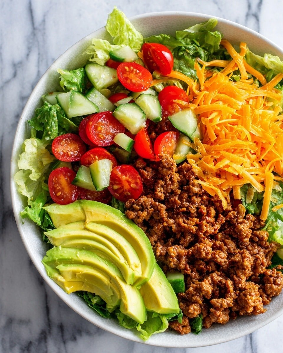 Keto Beef Taco Salad Recipe - Recipe Image — Keto Beef Taco Salad, keto taco salad recipe, low-carb beef salad, easy keto dinner, healthy taco salad