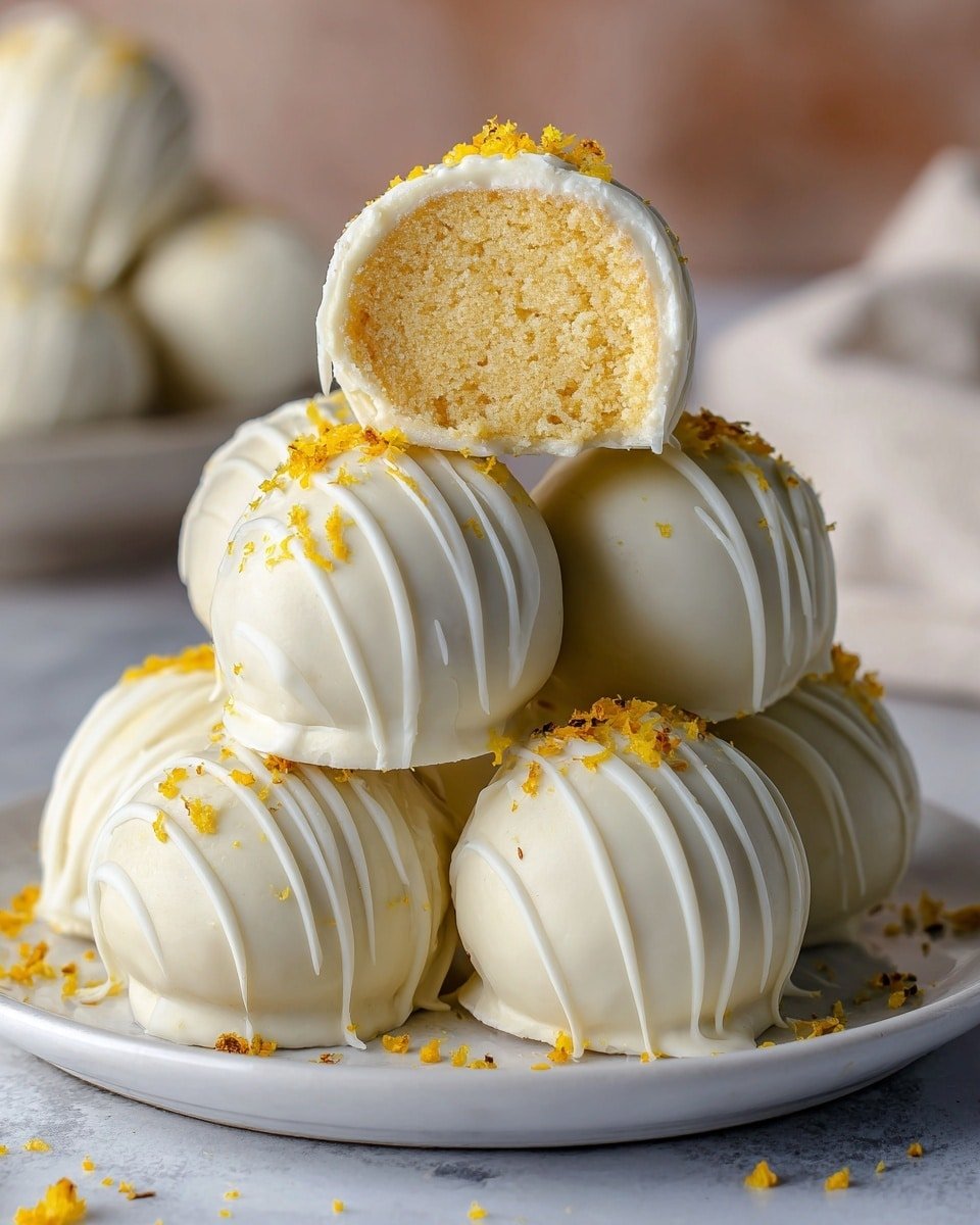 Creamy Lemon White Chocolate Truffles Recipe - Recipe Image — Creamy Lemon White Chocolate Truffles, Lemon White Chocolate Candy, Citrus White Chocolate Dessert, Easy Lemon Truffles, White Chocolate Lemon Treats