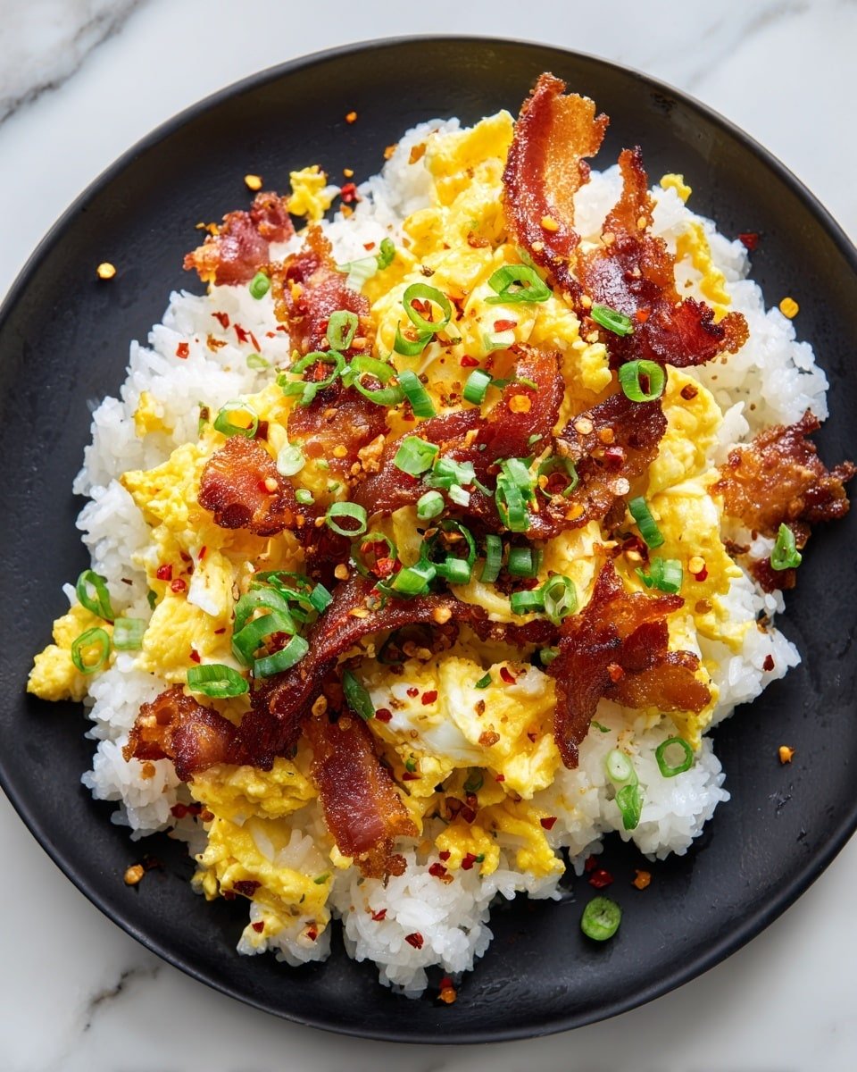 Breakfast Bacon and Green Onion Fried Rice Recipe - Recipe Image — Breakfast Bacon and Green Onion Fried Rice, savory breakfast fried rice, easy breakfast rice recipe, leftover rice ideas, quick breakfast rice