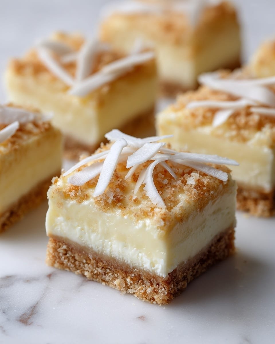 Coconut Rum Snow Squares Recipe - Recipe Image — Coconut Rum Snow Squares, tropical dessert recipes, easy holiday treats, coconut dessert bars, rum-infused sweets