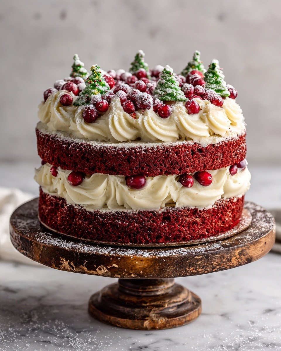 Christmas Red Velvet Cheesecake Recipe - Recipe Image — Christmas Red Velvet Cheesecake, holiday red velvet cake, festive cheesecake dessert, Christmas dessert recipes, creamy red velvet cake