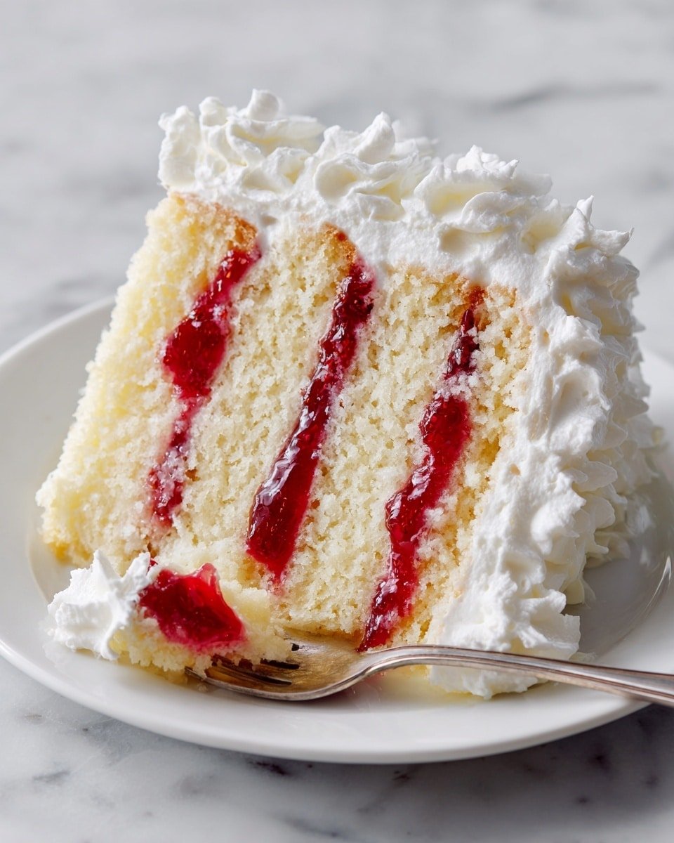 Homemade Raspberry and Cream Angel Food Cake Recipe - Recipe Image — Homemade Raspberry and Cream Angel Food Cake, angel food cake with raspberry and cream, easy raspberry angel food cake, light berry dessert, homemade angel food cake recipe