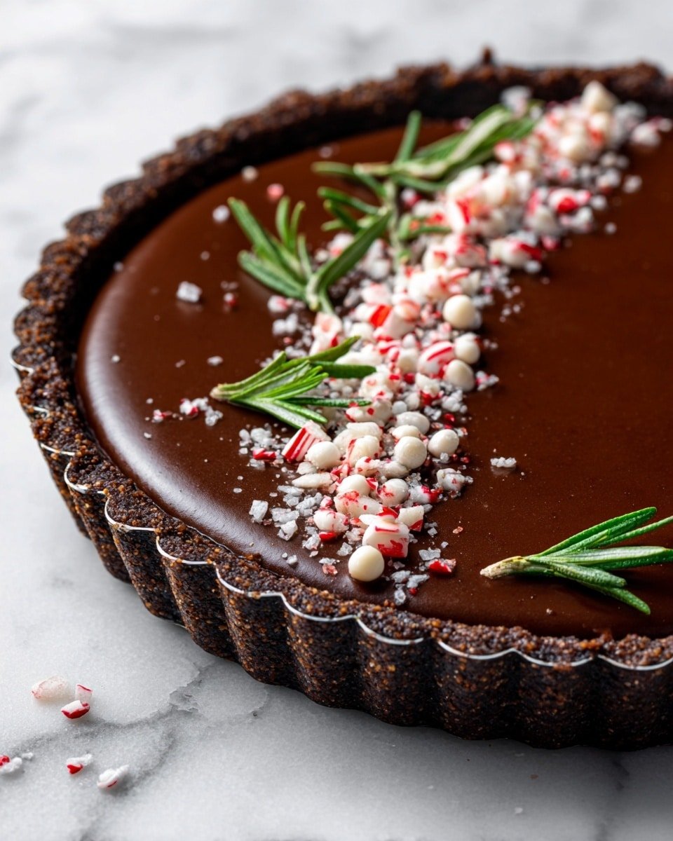 Dark Chocolate Peppermint Mousse Tart Recipe - Recipe Image — Dark Chocolate Peppermint Mousse Tart, chocolate peppermint dessert, holiday mousse tart, easy chocolate tart recipe, minty chocolate dessert