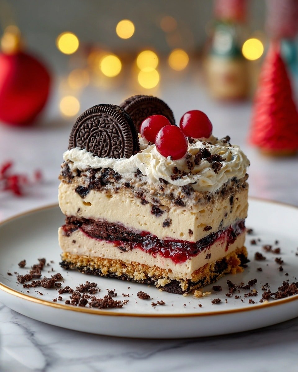No-Bake Christmas Oreo Lasagna Recipe - Recipe Image — No-Bake Christmas Oreo Lasagna, festive holiday dessert, easy no-bake dessert, Christmas Oreo dessert, holiday party treat