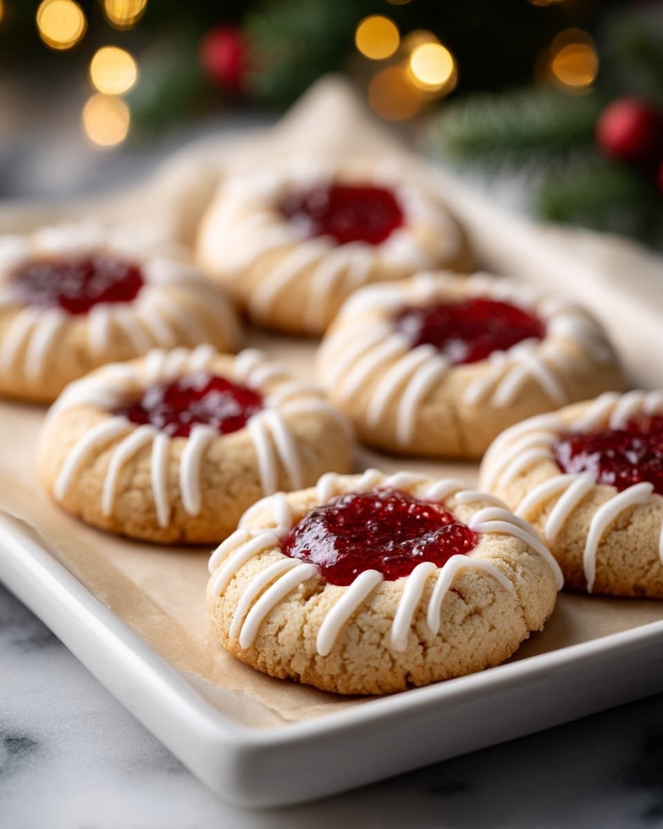 Raspberry and Almond Shortbread Thumbprint Cookies Recipe - Recipe Image — Raspberry and Almond Shortbread Thumbprint Cookies, thumbprint cookie recipes, raspberry jam cookies, almond shortbread cookies, easy cookie recipes