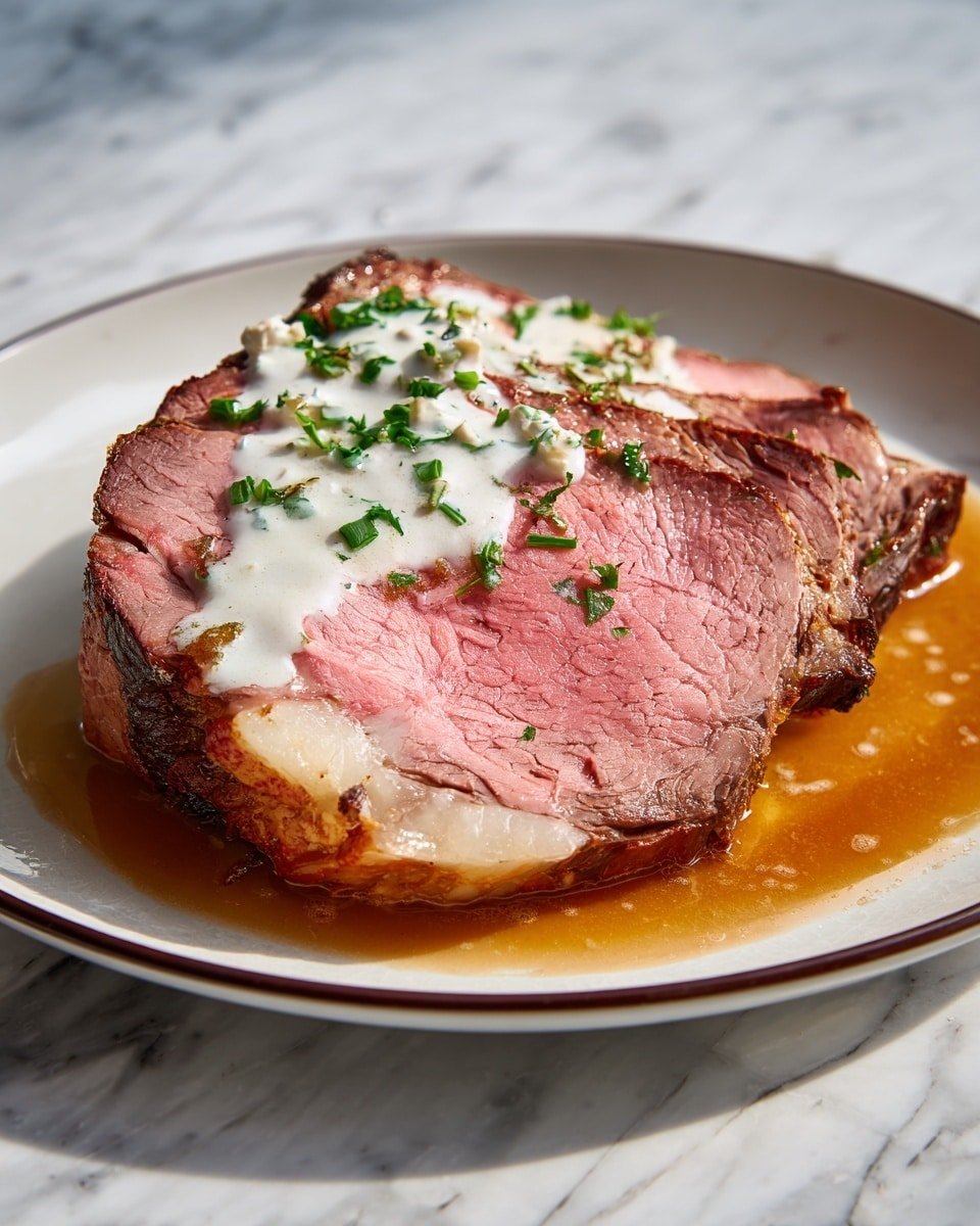 Classic Christmas Prime Rib with Rich Au Jus and Horseradish Sauce Recipe - Recipe Image — Classic Christmas Prime Rib, prime rib with au jus and horseradish sauce, holiday prime rib roast recipe, festive prime rib instructions, succulent prime rib for Christmas