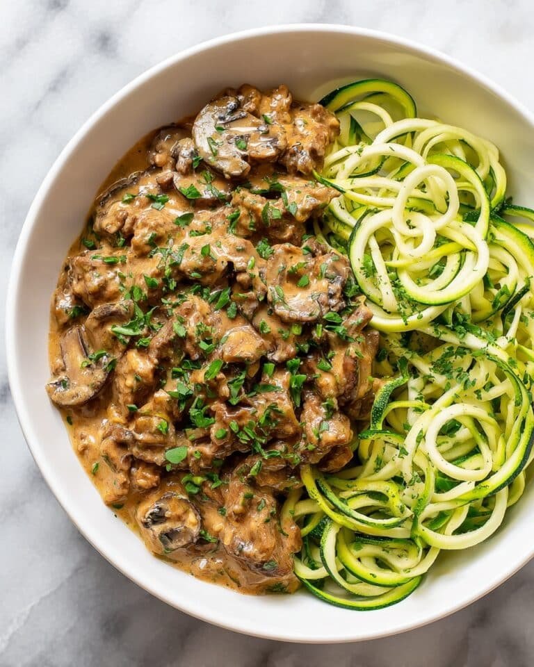 Keto Beef Stroganoff with Creamy Mushroom Sauce and Zucchini Noodles Recipe
