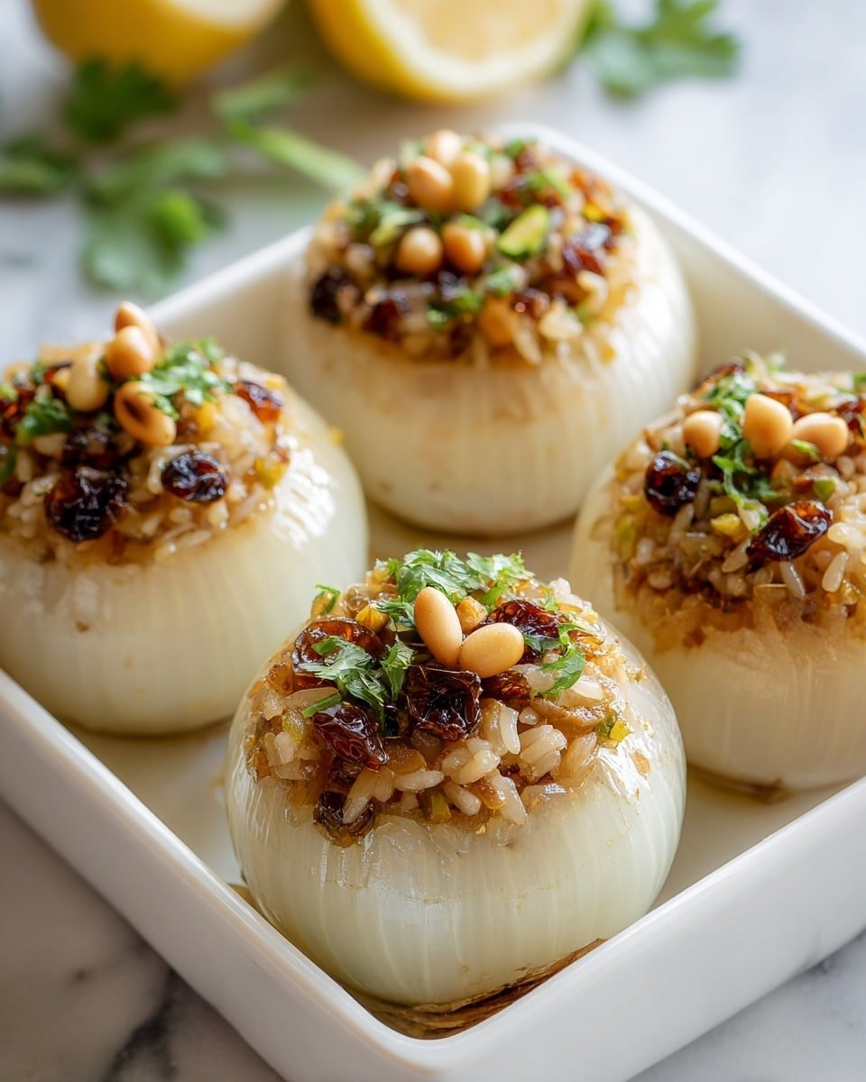 Greek Stuffed Onions Recipe - Recipe Image — Greek Stuffed Onions, Greek Stuffed Onions recipe, Greek onion dishes, Mediterranean stuffed onions, flavorful Greek onion recipes