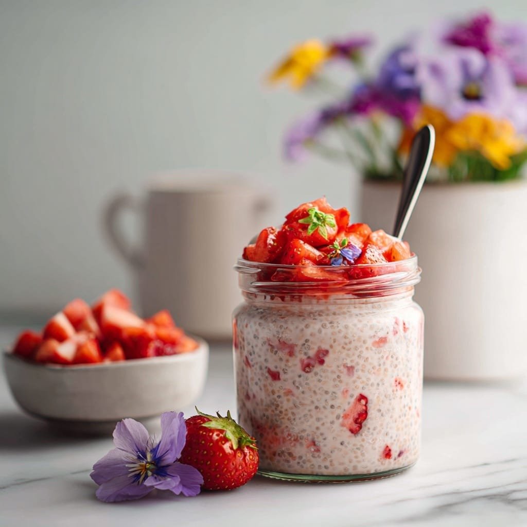 Dairy-Free Strawberry Overnight Oats Recipe - Recipe Image — Dairy-Free Strawberry Overnight Oats, vegan overnight oats, healthy strawberry breakfast, easy dairy-free breakfast, overnight oats with strawberries
