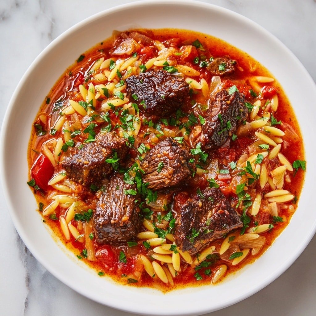 Greek Manestra Recipe - Recipe Image — Greek Manestra, Greek Manestra recipe, hearty Greek stew with orzo, traditional Greek comfort food, easy Greek stew with beef and orzo