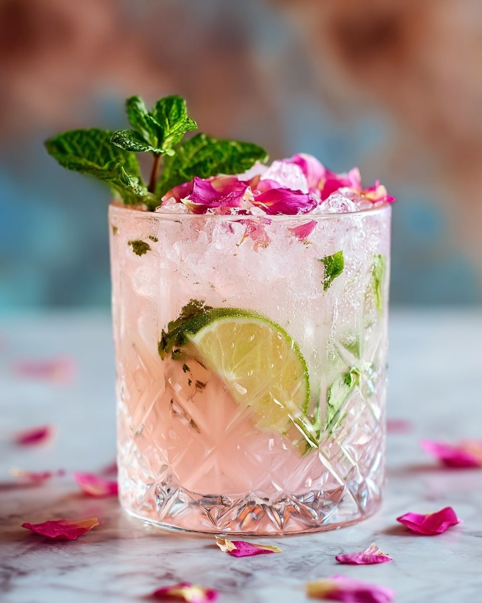 Lychee Rose Mojito Recipe - Recipe Image — Lychee Rose Mojito, lychee rose cocktail, floral mojito recipe, refreshing lychee mojito, how to make lychee mojito