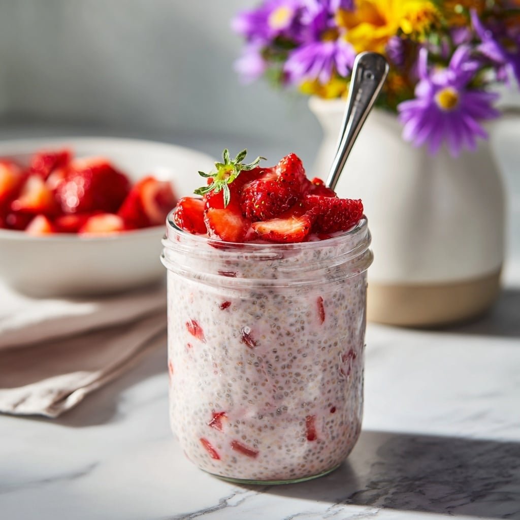 Dairy-Free Strawberry Overnight Oats Recipe - Recipe Image — Dairy-Free Strawberry Overnight Oats, vegan overnight oats, healthy strawberry breakfast, easy dairy-free breakfast, overnight oats with strawberries