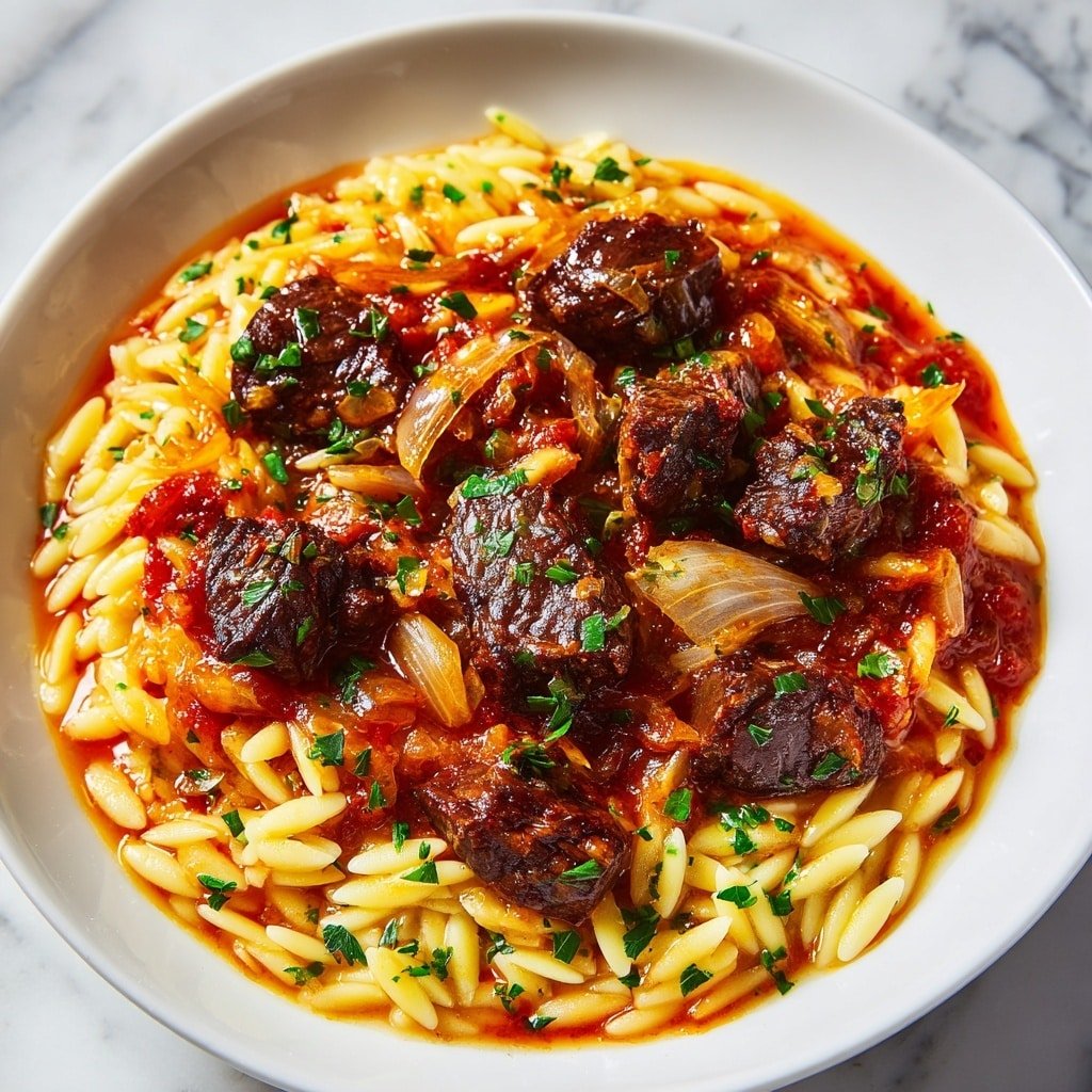 Greek Manestra Recipe - Recipe Image — Greek Manestra, Greek Manestra recipe, hearty Greek stew with orzo, traditional Greek comfort food, easy Greek stew with beef and orzo