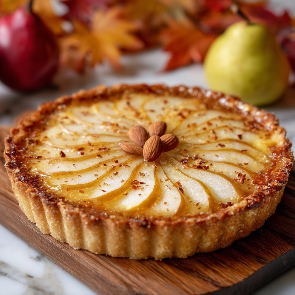 Spiced Pear and Almond Tart Recipe - Recipe Image — Spiced Pear and Almond Tart, pear and almond tart recipe, cozy fall dessert, elegant fruit tart, baked pear tart with spices