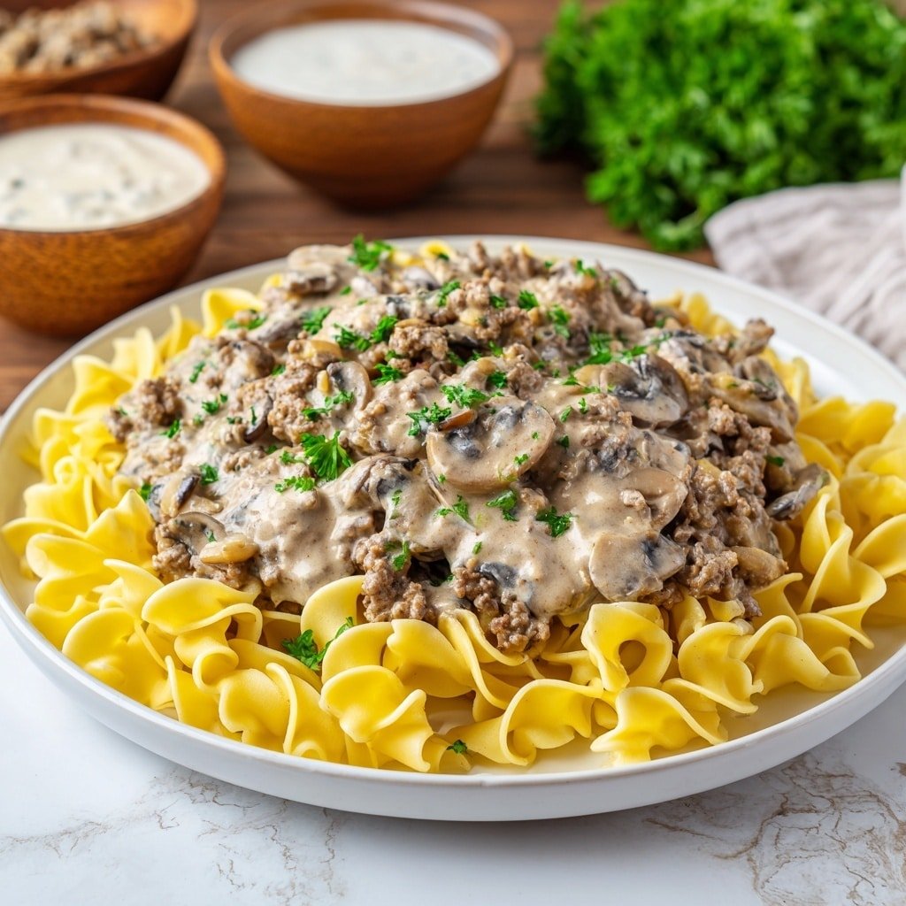 Beef Stroganoff with Mushrooms and Egg Noodles Recipe - Recipe Image — Beef Stroganoff with Mushrooms and Egg Noodles, Easy Beef Stroganoff Recipe, Creamy Mushroom and Beef Noodles, Comfort Food Beef Stroganoff, Quick Beef Stroganoff Dinner