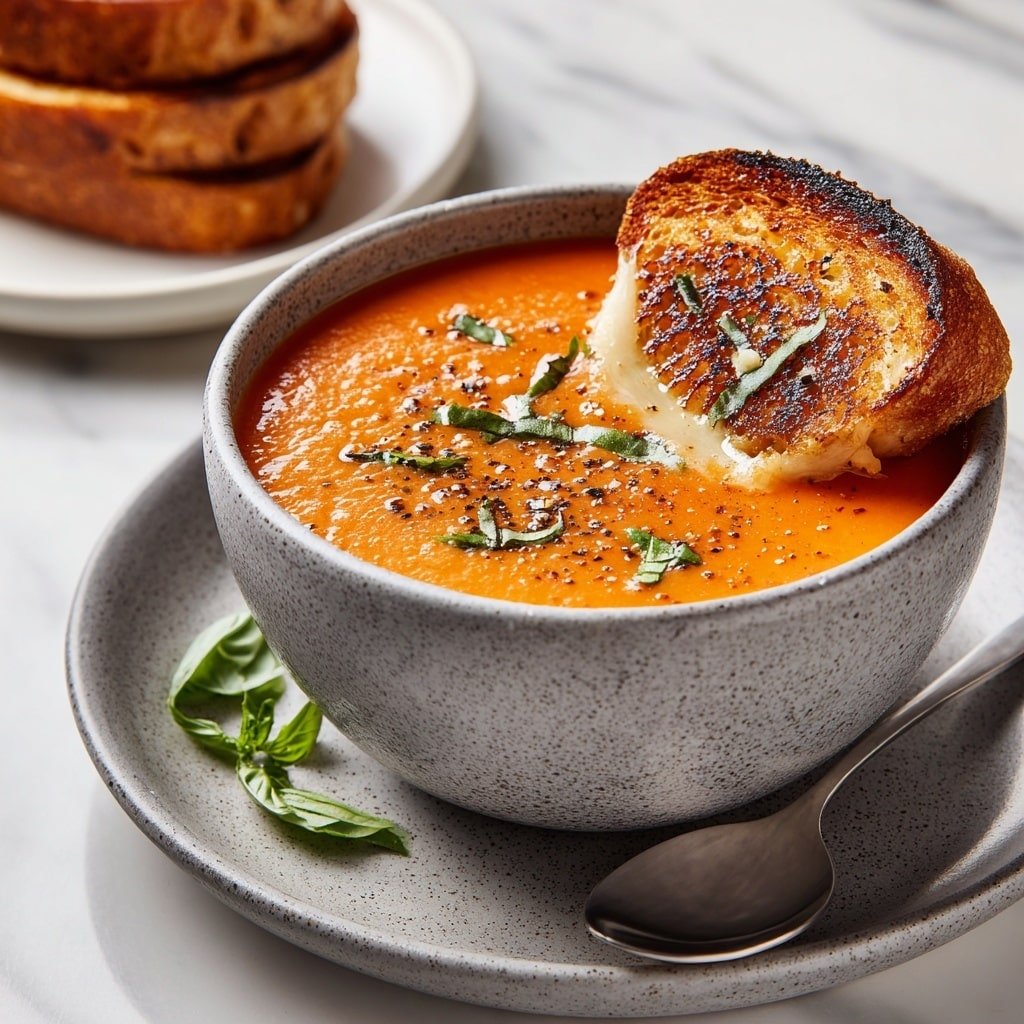 Creamy Tomato Soup with Grilled Cheese Sandwiches Recipe - Recipe Image — Creamy Tomato Soup with Grilled Cheese Sandwiches, comforting tomato soup and grilled cheese, easy tomato soup and grilled cheese recipe, best tomato soup and grilled cheese combo, homemade creamy tomato soup with grilled cheese