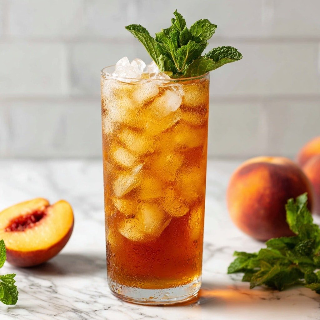 Peach Iced Tea Fizz Recipe - Recipe Image — Peach Iced Tea Fizz, Peach Iced Tea Sparkling Drink, Refreshing Peach Iced Tea, Summer Peach Beverage, Easy Peach Iced Tea Drink