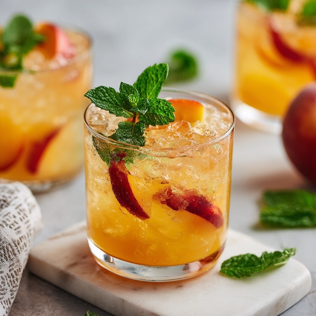 Ginger Peach Sparkler Recipe - Recipe Image — Ginger Peach Sparkler, refreshing peach cocktail, summer sparkling drink, easy fruit mocktail, ginger peach beverage